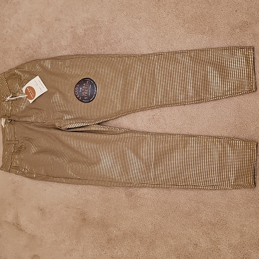 BRAND NEW GOLD METALLIC STRAIGHT LEG PANTS HIGH RISE SKINNY JEANS
